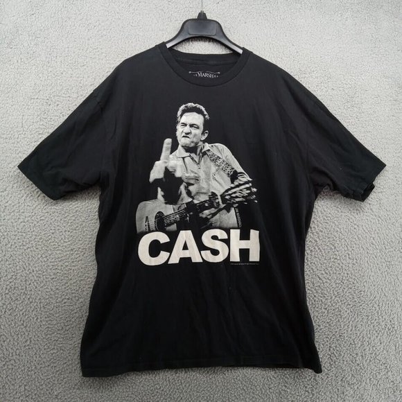 Johnny Cash Shirt Mens XXL Black Graphic Tee Giving The Finger Flippin The Bird - Picture 1 of 6